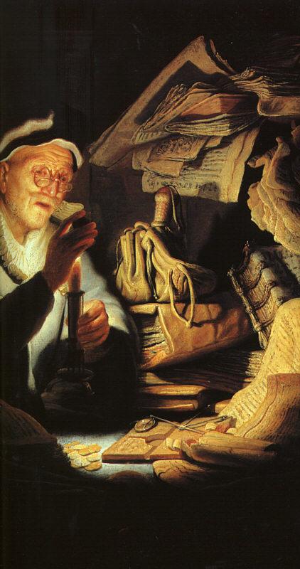 REMBRANDT Harmenszoon van Rijn The Moneychanger (detail) dry